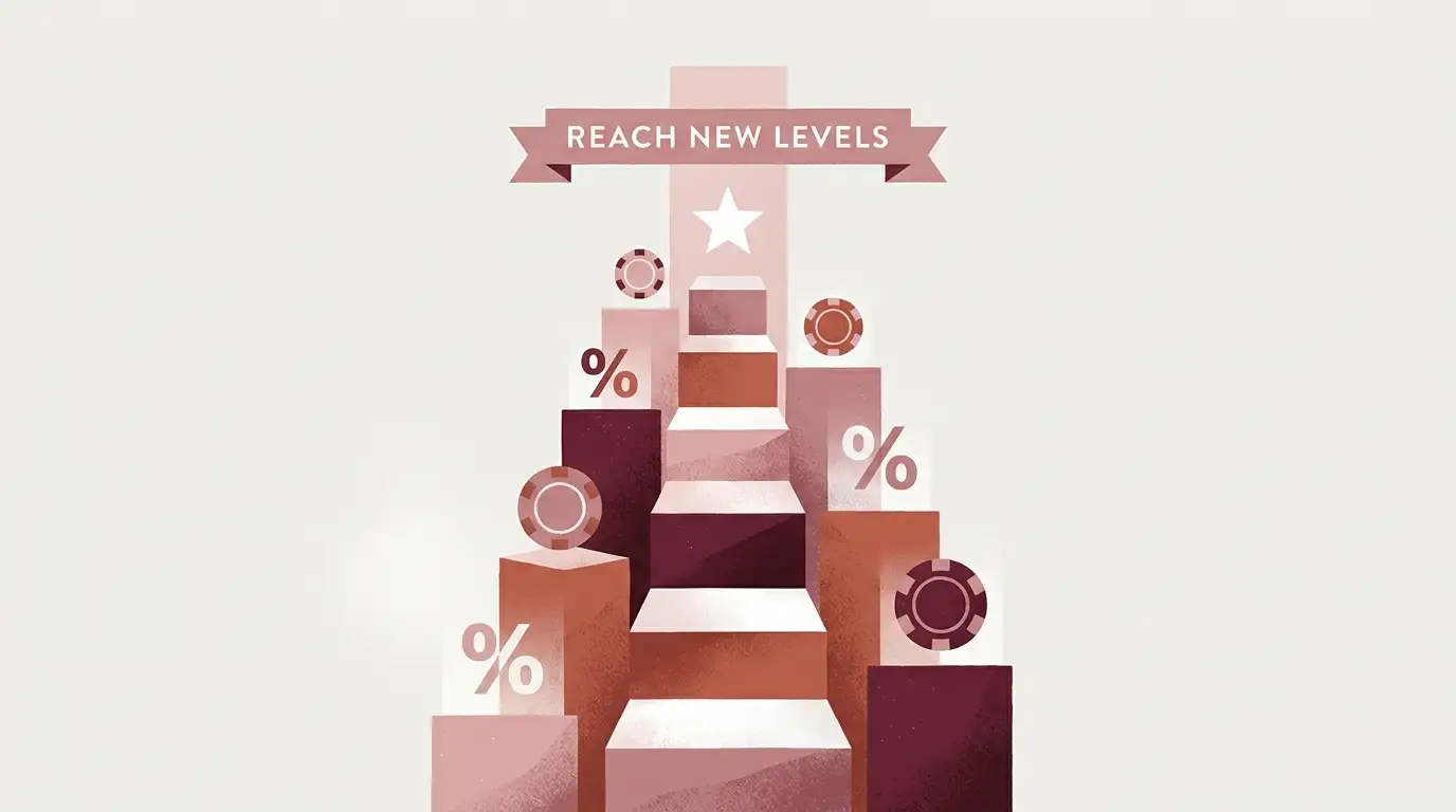 Abstract tiered loyalty markers with chips and percentage symbols