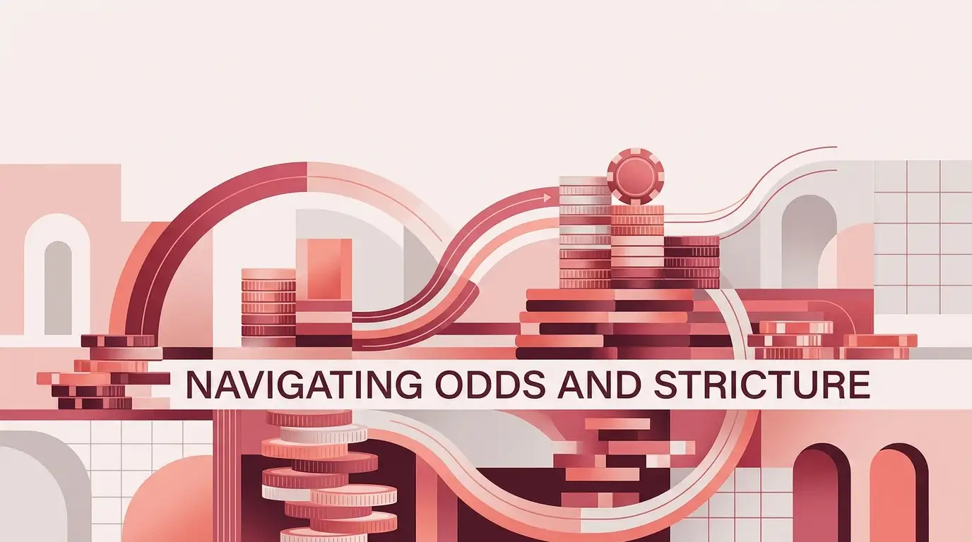 Abstract wagering layers with progress markers and casino-system shapes